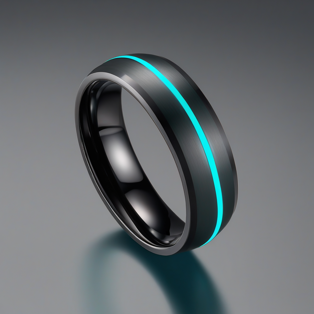 Linx ring, matte black with teal light line